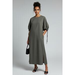 Womens BOWEN Minimalist Long Maxi Shirt Dress Green Korean Fashion Medium Cotton